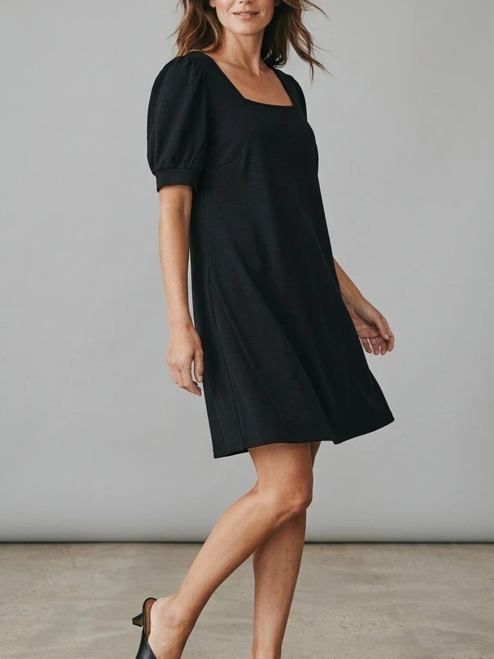 Classic Black Square Neck Puff Sleeve Dress